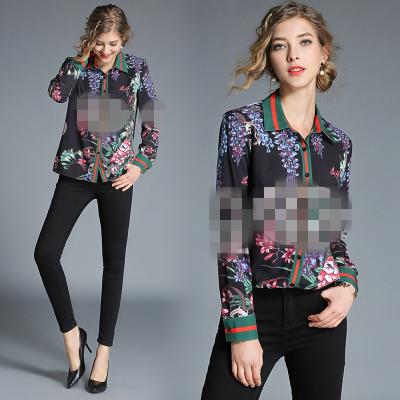 China Sales of available 2022 new women's clothing women's clothing wholesale fashion apparel slim printed elegant lapel anti-pilling long-sleeved soft shirt for sale