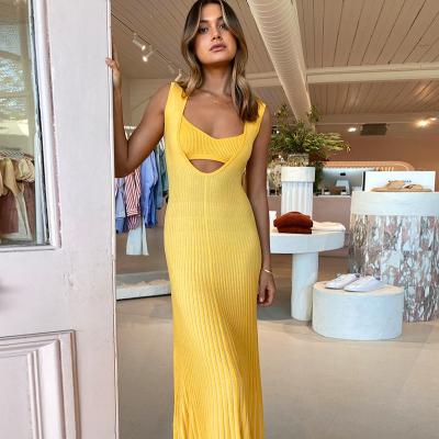 China Breathable Women Summer Spring Dresses 2021 Custom Made Fashionable Rib Dresses Casual Women Summer Jumper Skir Lady Bodycon Sleeveless Knitted for sale