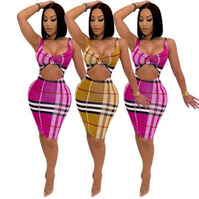 China High Quality Breathable Hot Lady Wear Dress Bodysuit Grid Printed Scam Dress Latest Design Women Office Women Dress for sale