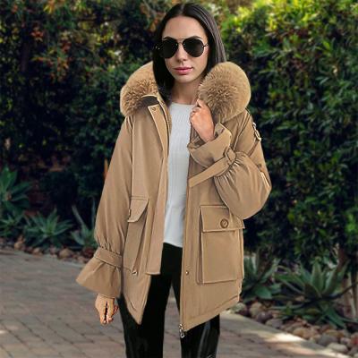 China Winter Breathable Fashionable Women Hooded Warm Winter Thicken Fleece Striped Anorak Parkas Coats Long for sale