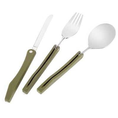 China Outdoor Universal Detachable Cutlery Four Function Foldable Camping Tableware 3Pcs Set With Spoon Fork Knife for sale