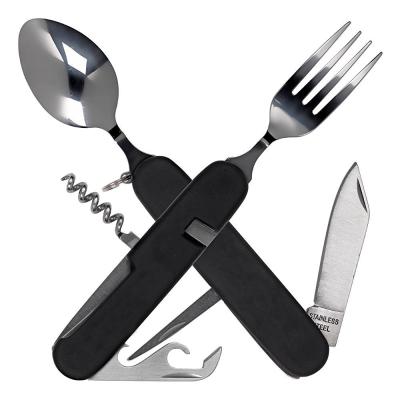 China Sustainable Outdoor Camping Multi Function Tableware Set Stainless Steel Tableware Spoon Detachable Folding Fork for sale