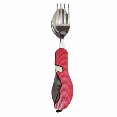 China Hot Selling Viable Camping Increasing Travel Portable Tableware Camping Knife Spoon Fork Opener Multi Folding Tool With Fork Spoon for sale