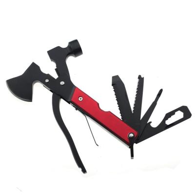 China Outdoor Multi Nail Hammer 12 in1 Camping Survival Tool Wood Handle Mini Claw Nail Hammer Ax Small Hatchet Multifunctional Tools for sale