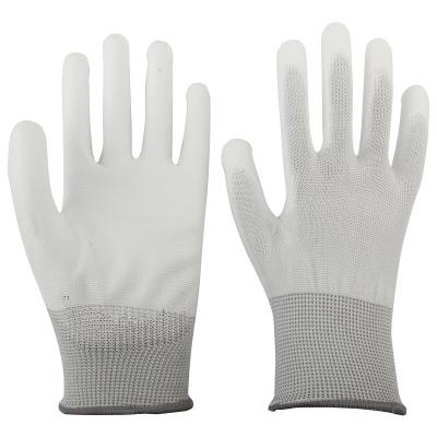 China Anti-smash Polyester Lining Cheap White PU Palm Dipped Safety Glove PU Coated Glove for sale