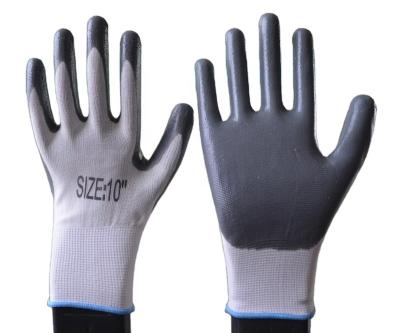 China White Polyester Shell Nitrile Coated Work Gloves Cheap Nitrile Protective Anti-Slip Gloves for sale