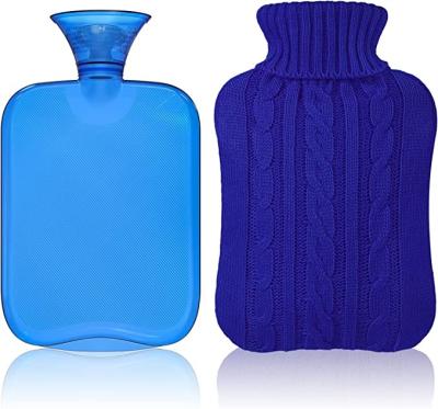 China Rubber hot water bottle warmer bag with knitted cover, transparent hot water bag 2 liters for sale