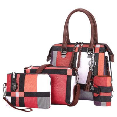 China Wholesale Detachable Strap 4-Piece Contrast Color Lattice Design Set Messenger Bags Clutch Card Bag Tassel Leather Handbags For Women for sale