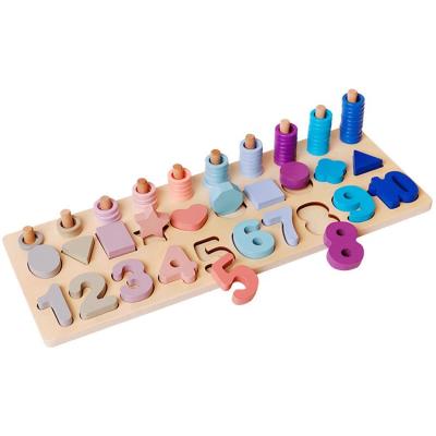 China Kids Educational Toys Counting Shape Stacker Wooden Count Sort Stacking Tower With Wooden Colorful Number Shape Math Blocks for sale