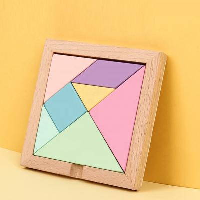 China Wooden DIY TOY Macaron Wholesale Educational Children's Creative 3d Intelligence Tangram Jigsaw Puzzle for sale