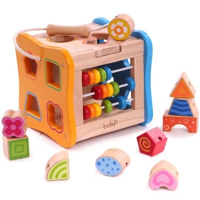 China Eductional Preschool Toys Form Matching Wooden Educational Abacus Building Block Toys Intelligence Box for sale