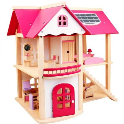 China Girls House Mini Furniture Kids Toy Dollhouse Diy Handmade Pink Wooden Dollhouse Furniture Toy for sale