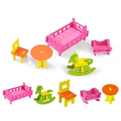 China Girls Room DIY Kindergarten Role Playing Family Pretend Dollhouse Miniature Toy Set Wooden Chair Furniture for sale