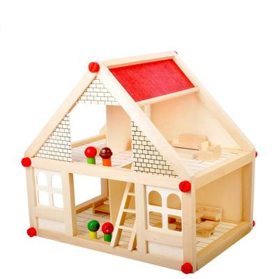 China Girls House Toys Wholesale Miniature Pink Wooden Dollhouse Bedroom Large Wooden Dollhouse Children's Dollhouse Kit Toys for sale