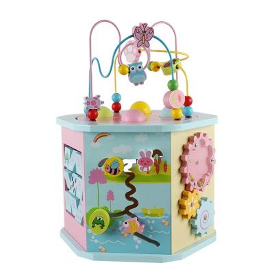 China Diy Mini Abacuse Maze Beads Kids Early Education Multi Function 6 Sides Educational Wooden Activity Cube Toy for sale