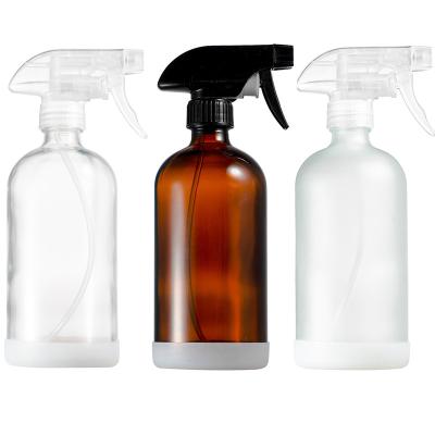 China 16oz Personal Care Refillable Amber Empty Clear 500ml Clear Frosted Spray Glass Bottles With Silicone Sleeve Trigger Sprayer for sale