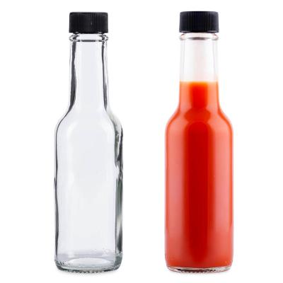 China Custom Empty 5oz 150ml Mini Sriracha Bottle Food Hot Sauce Bottles Empty Dazed Tomato Chilies Glass Clear Bottles for sale