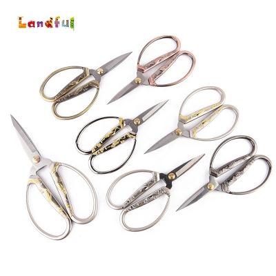 China Special Relief Embroidery Crane Scissors Craft Vintage Design Stainless Steel Scissors for sale