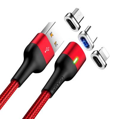 China Wholesale Fast Charging In Cable Current Magnetic Charging Led Mobile Phone Accessories Type-C Usb Micro 3 Lightning Fast Charging In 1 Cable for sale