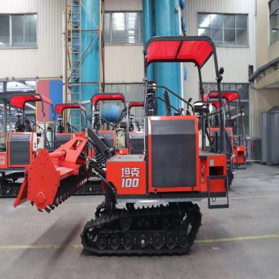 China New Factory 100HP Mini Track Tractor Rubber Track Mini Crawler Mini Tiller Rotary Cultivator WORLD Type Rotary Tiller for sale