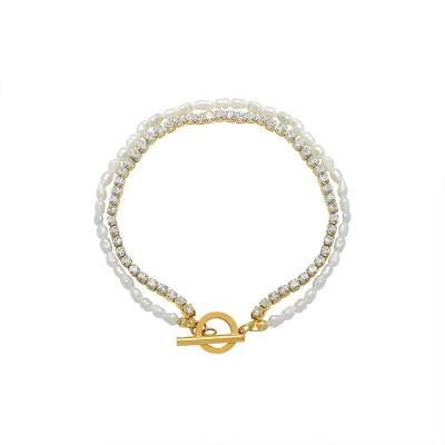 China Punk High Quality Gold Plated Fashion Handmade Pearl Chain Bracelet Bangle for Women and Girls for sale