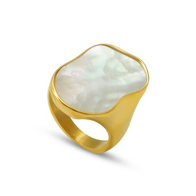 China New vintage white sea shell titanium ladies ring party banquet temperament sale formed steel ring for sale