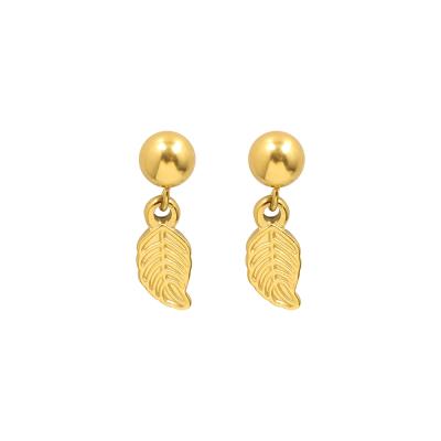 China Vintage Medical Grade Stainless Steel Leaf Earrings Gold Plated Chain Hanging Earrings For Women 2021 for sale