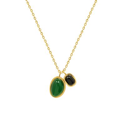 China Vintage Christmas Gift 18K Gold Plated Irregular Asymmetric Agate Two Green Color Black Agate Necklace Earring Set for sale