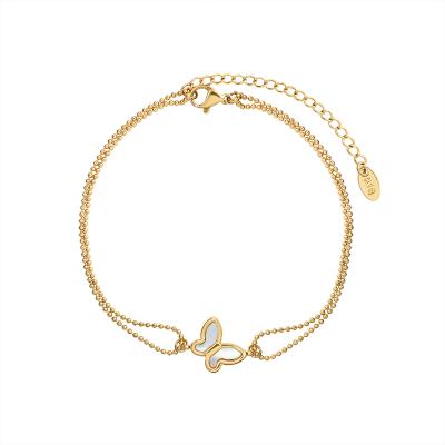 China The Latest Cute Charm Gold Plating Angel Stainless Steel Seashell Butterfly Leg Bling Anklet For Women for sale