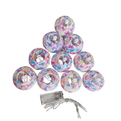 China Battery Operated Round Cloth Chinese Lampion Lantern Strings Colorful Printing for sale