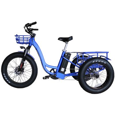 China Aluminum Rear Disc Brake 24 Inch Fat Tire 3 Wheel Electric Tricycle Tricycle Three Wheels Electric Adult Cargo Bikes With Basket for sale