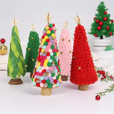 China Wool felt wood Christmas Decorations Mini Christmas Tree ornaments Felt hairball bells Christmas gifts scene atmosphere layout for sale