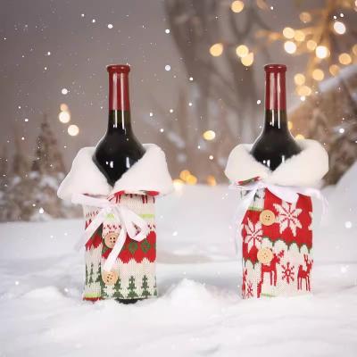 China Knitting wool Christmas restaurant Knitted Champagne wine bottle Set Old man wine bottle bag Hotel bar Christmas Eve atmosphere decorations for sale