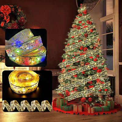 China Banderole Christmas ribbon LED lights String Christmas decorations Light up ribbon pendants  accessories Dress up ribbon lights for sale