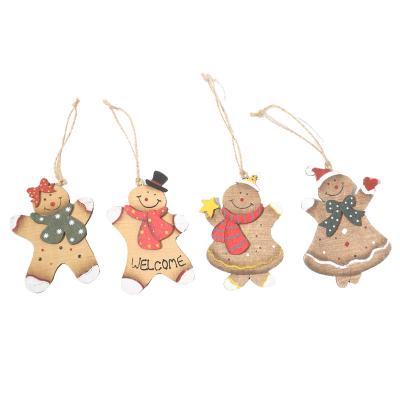 China Xyloid Christmas decorations Wooden gingerbread man pendant Christmas scene with vintage American pendant cute gift for sale