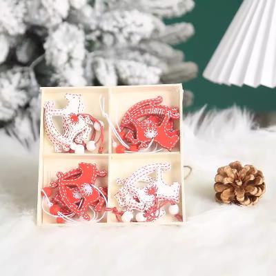 China Xyloid Christmas Decorations Crafts Christmas Tree pendants Wooden box scene with snowflake elk pentagram Christmas woodwork pendant for sale