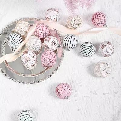 China Plastic Christmas Ball 6cm set Christmas tree ornament pendant Special-shaped painted ball Christmas white red Champagne pink ball for sale