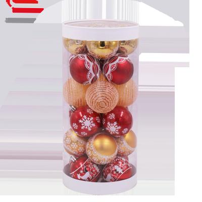 China Plastic Christmas decoration supplies 6cm/24 white and gold painted Christmas ball set Christmas tree pendant decorative ball for sale