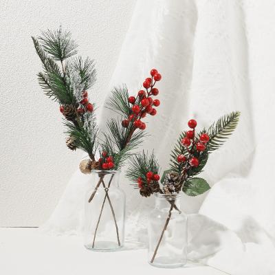 China PE Red pine cone cuttings simulation pine needles flower arrangement shooting props garland accessories Christmas tree decorations for sale