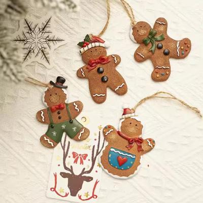 China Wood/Resin Christmas decorations Gingerbread Man pendant Wooden resin vintage Christmas tree pendant shop scene layout props for sale