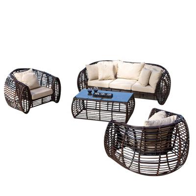 China Outdoor Weather Furniture PE Outdoor Rattan Patio Plastic Garden Sofa Chairs And Table for sale