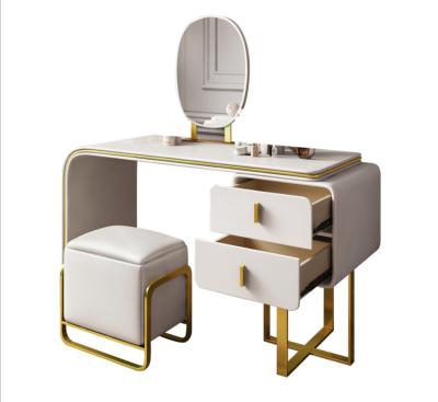 China Light Modern Luxury Makeup Table With Mirror And Stool Make Up Dressing Table With Lights Stainless Steel Frame Table With Drawer for sale