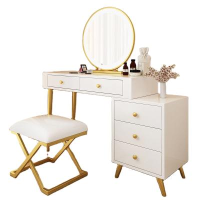 China (Other) Modern and Contracted Adjustable Bedroom Receive Ark Organic Whole Dressing Table Chair Makeup Vanity Table with Led Light Makeup Mirror for sale