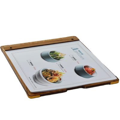 China Fashion Contracted Logo Screw Restaurant Wooden Board Custom Menu With Leather Buyer 1 for sale