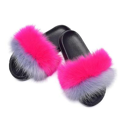 China CUSHIONING Fox Raccoon Fur Slippers Shoes Medium Women's Fur Slides Low Price Sandals Wholesale Real Manufacturer for sale