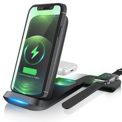 China High Quality 3 in 1 Induction Foldable 15W Qi Wireless Charger Dock Station Holder Phone Fast Charging Pad for sale