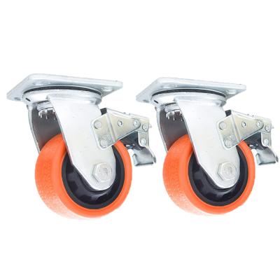 China 2 3 4 5 6 Inch Heavy Duty High Quality Durable 8 Inch Double Brake PU Heavy Duty Caster Wheel for sale