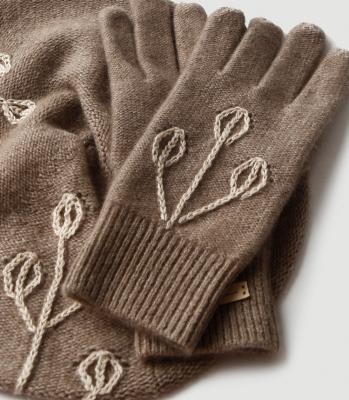 China breathable & Waterproof Women Knitted Hat Cashmere Glove With Embroidery Glove Hat Set for sale