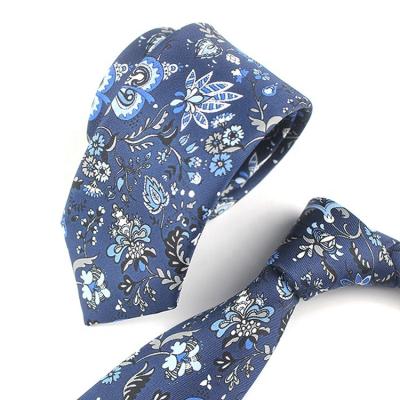 China 100% Polyester Hai Bei Ties Print Series 6cm Slim Tie Navy Blue Paisley Flower Tie for sale