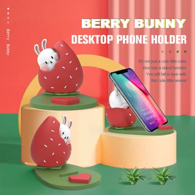 China Cell Phone Adjustable Holder PVC Creative Gifts Customize Cartoon Fruit Strawberry Silicone Phone For Mobile Phone Tablet Grip for sale